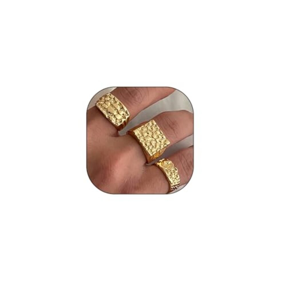 Chunky Knuckle Rings Punk Stackable Hammered Text… - image 2